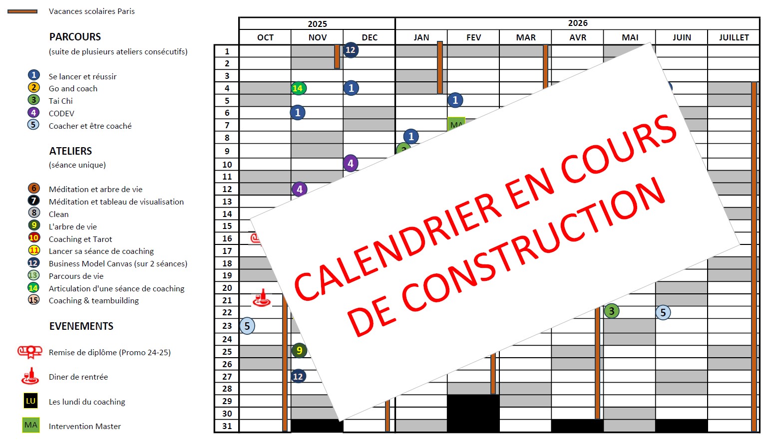 Calendrier 2025-26 en construction